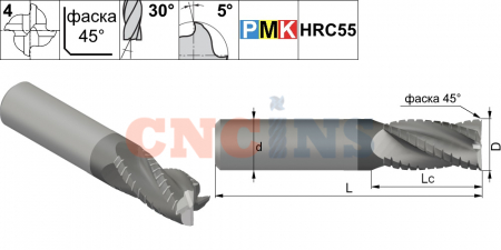PMK10N.z4.04.11.50.37/40.F010.TiAlN  Фреза концевая твердосплавная по металлу